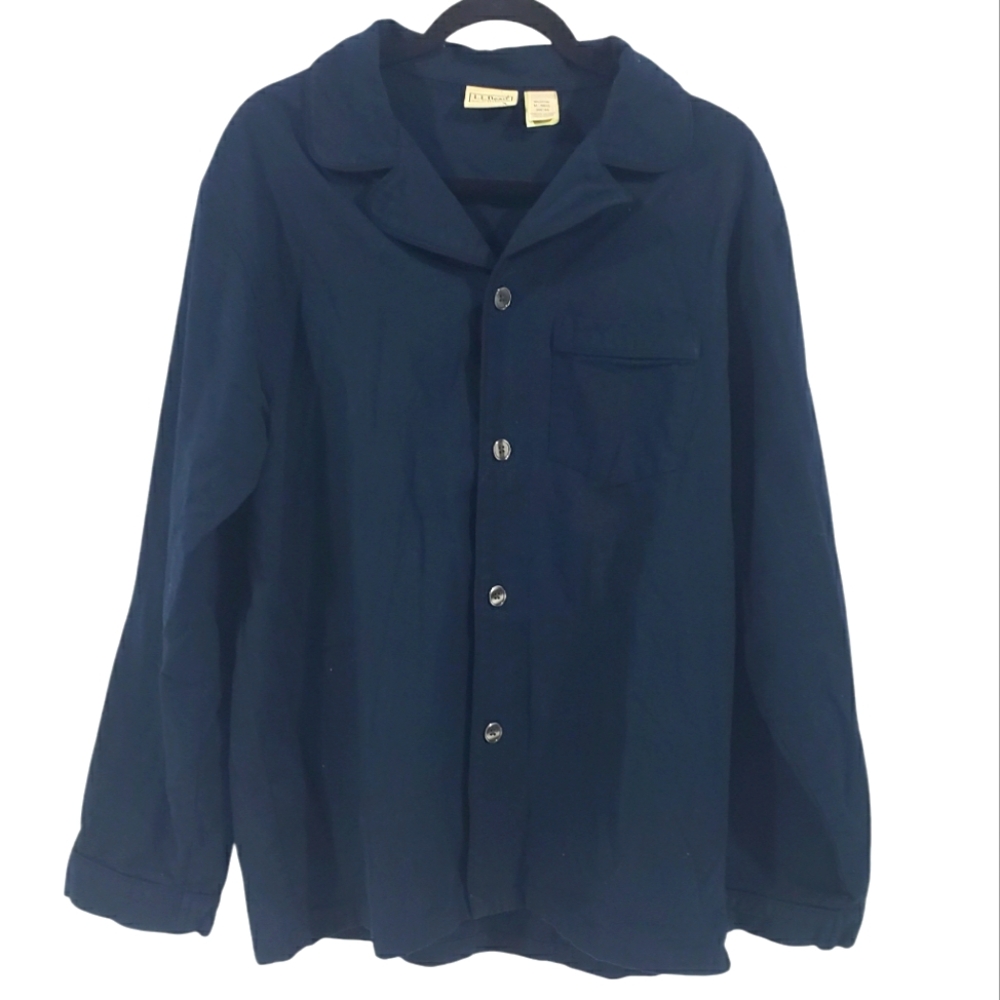 LL BEAN Mens Navy Long Sleeve Button Collared PJ Night Shirt Size Medium Reg